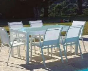 White Aluminium Dining Table with 6 Chairs